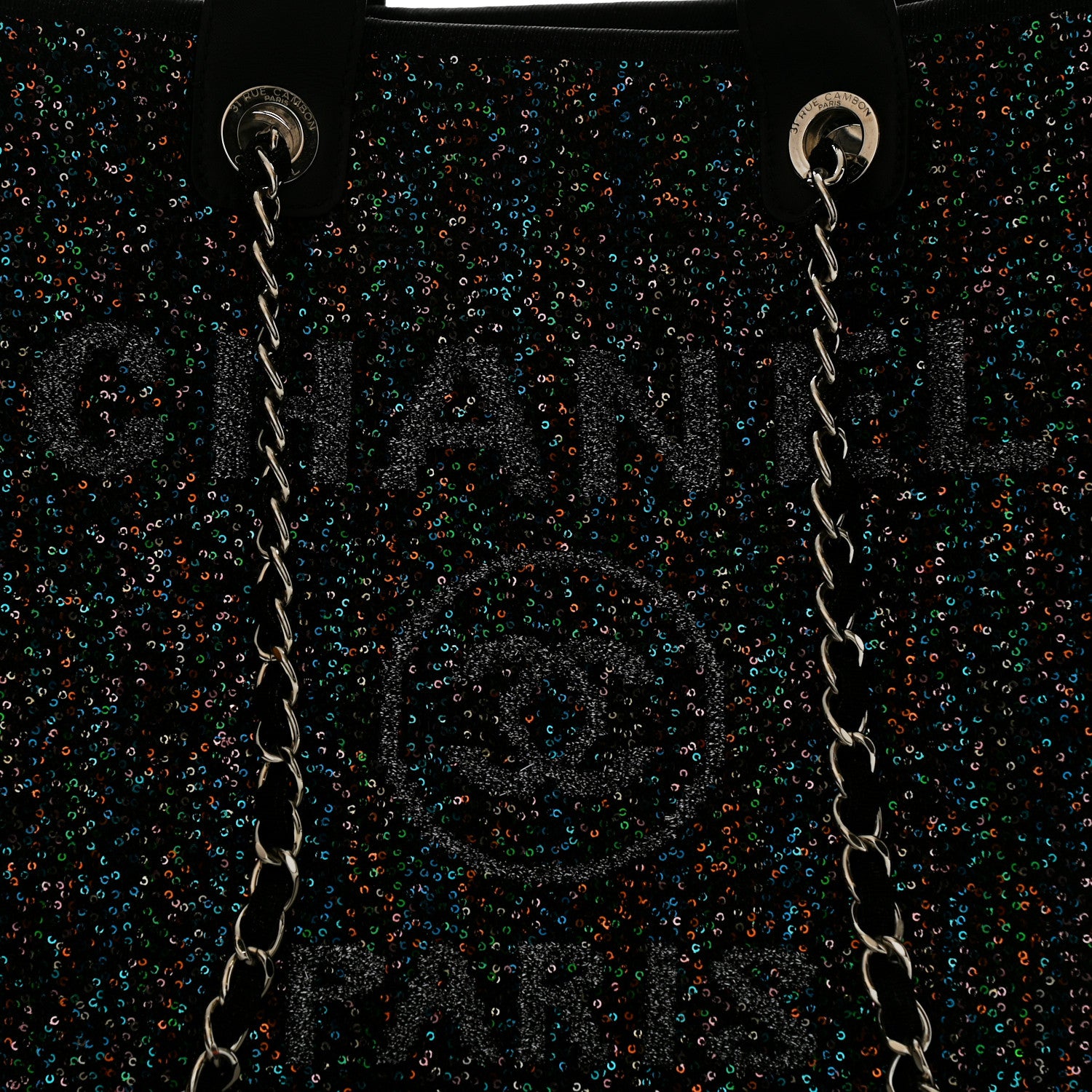 Chanel Calfskin Sequin Medium Deauville Tote Black 8 of 10