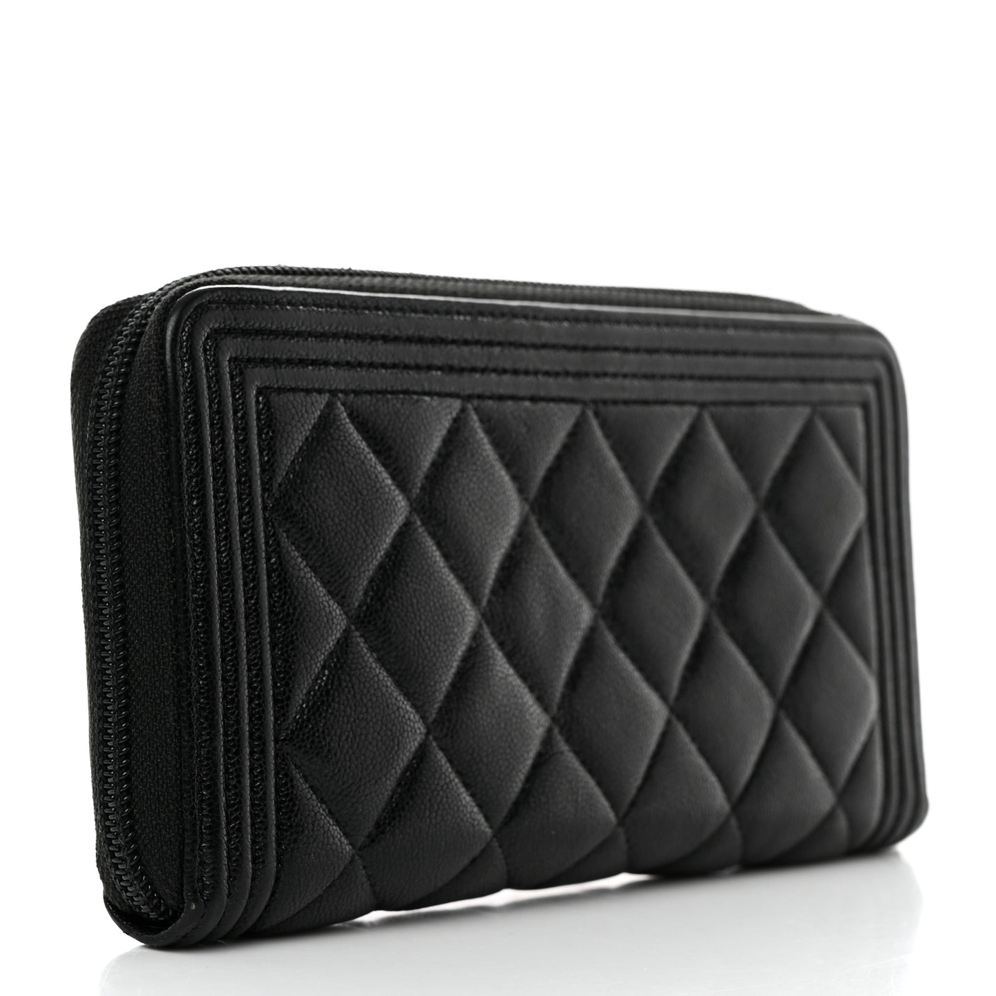 Caviar Quilted Boy Long Zip Around Wallet Black