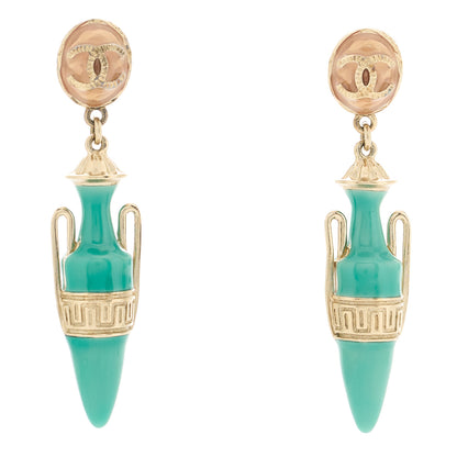 Chanel Metal Resin Ancient Greek Urn Drop Earrings Light Gold Turquoise 1 of 4