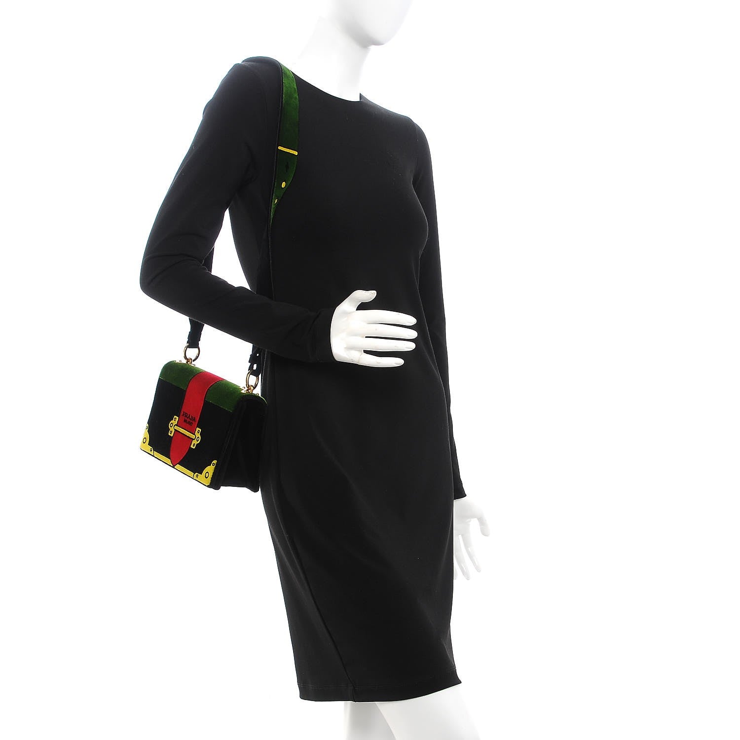 Prada Velluto Ricamo Cahier Shoulder Bag Black 2 of 7