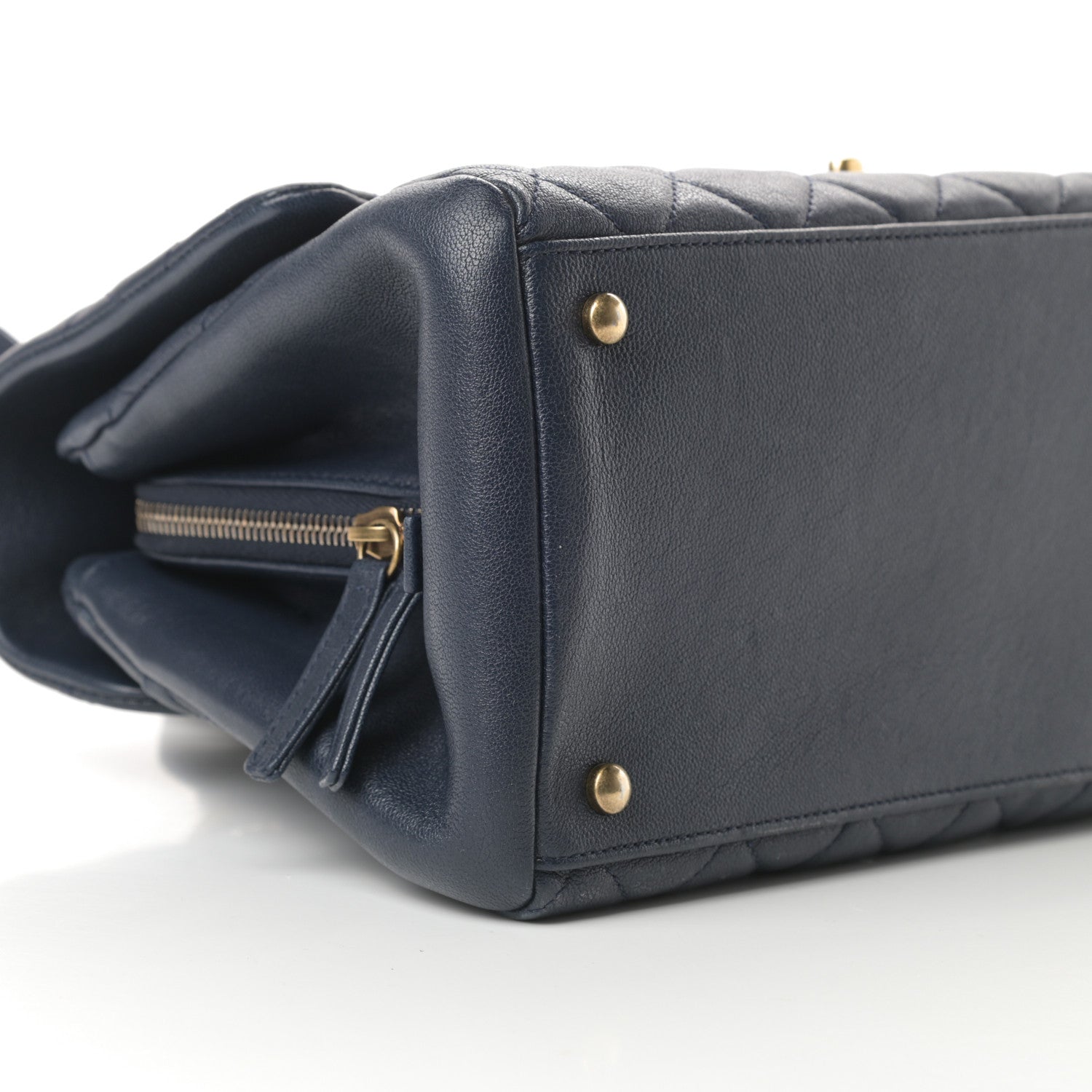 Chanel Shiny Sheepskin Quilted Large Trapezio Flap Navy 9 of 11