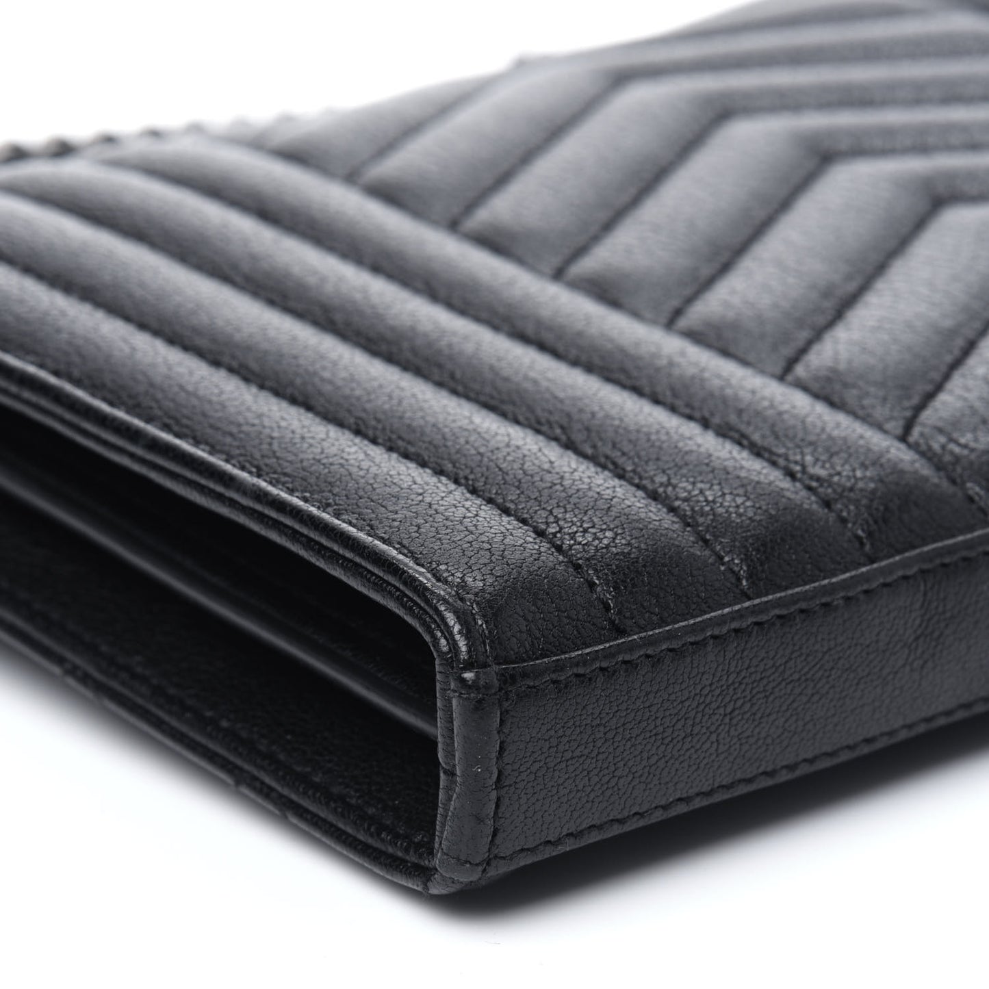 Sheepskin Tri-Quilt Monogram Envelope Chain Wallet Black