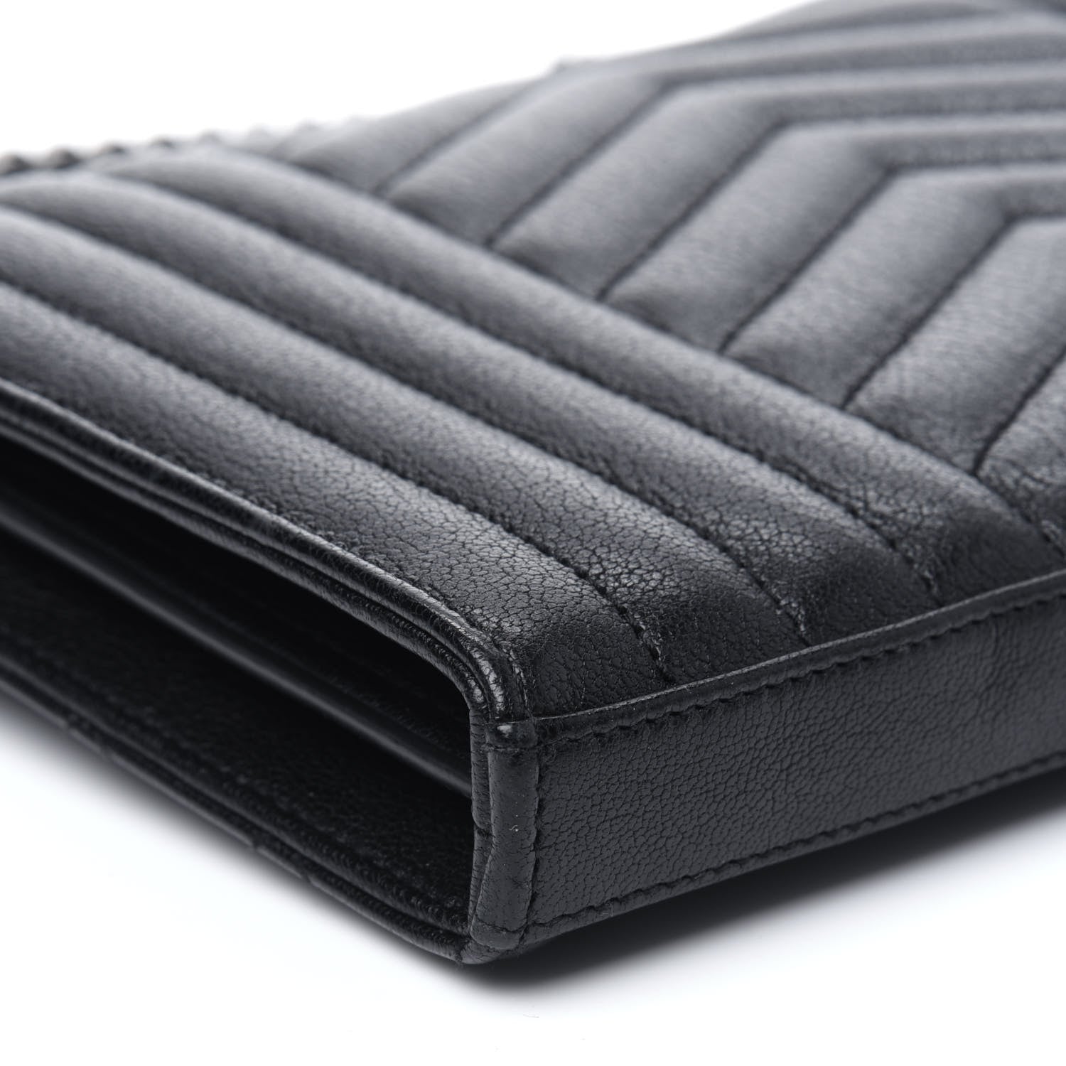 Saint Laurent Sheepskin Tri-Quilt Monogram Envelope Chain Wallet Black 10 of 13