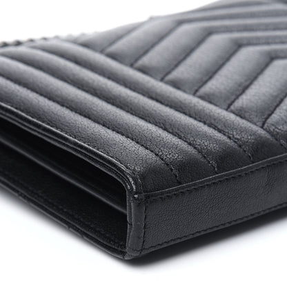 Saint Laurent Sheepskin Tri-Quilt Monogram Envelope Chain Wallet Black 10 of 13