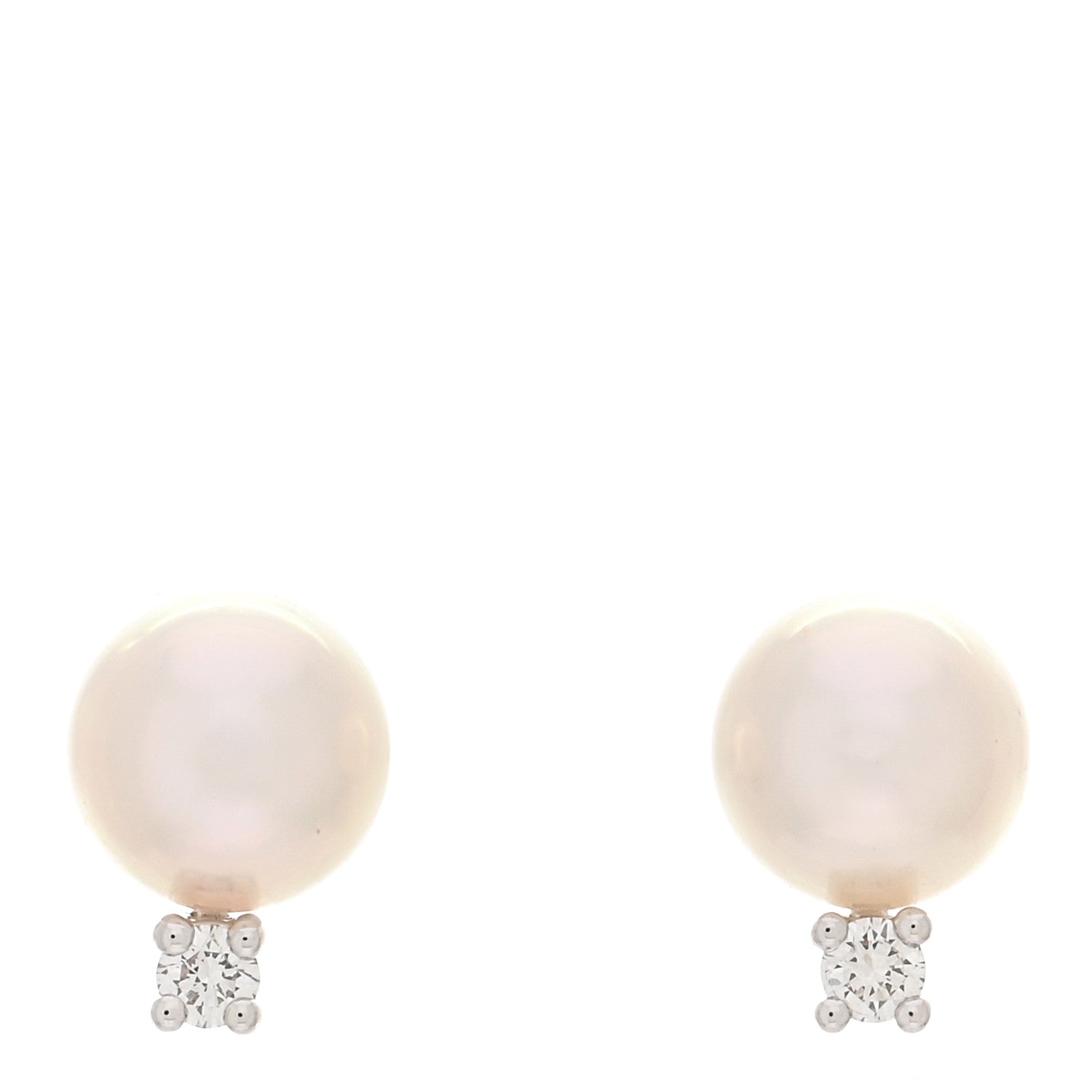 Mikimoto 18K White Gold Diamond Akoya Pearl 6-6.5mm Stud Earrings 1 of 5