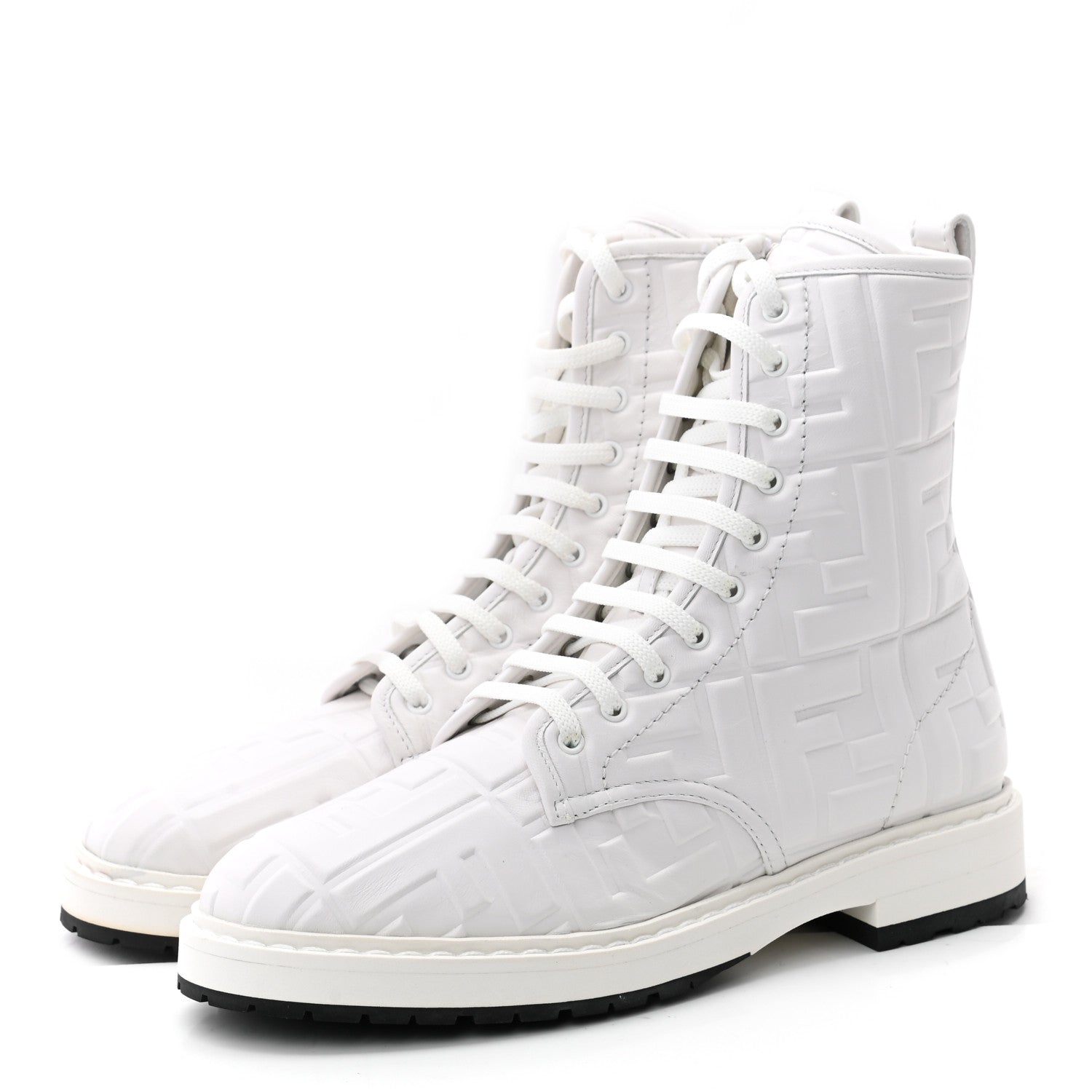 Fendi Nappa FF Embossed Womens Biker Boots 37 Snow 3 of 9