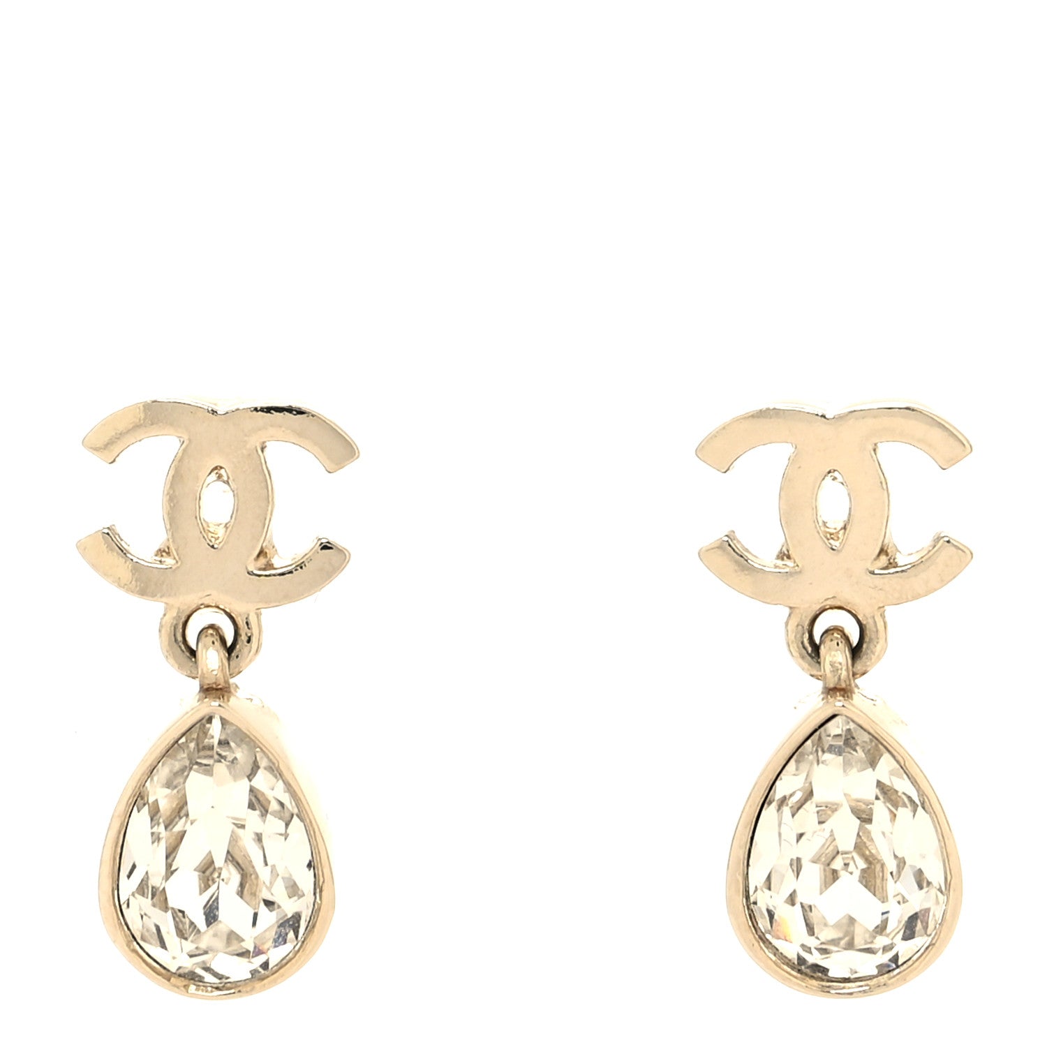 Chanel Crystal CC Pear Drop Earrings Gold 1 of 4