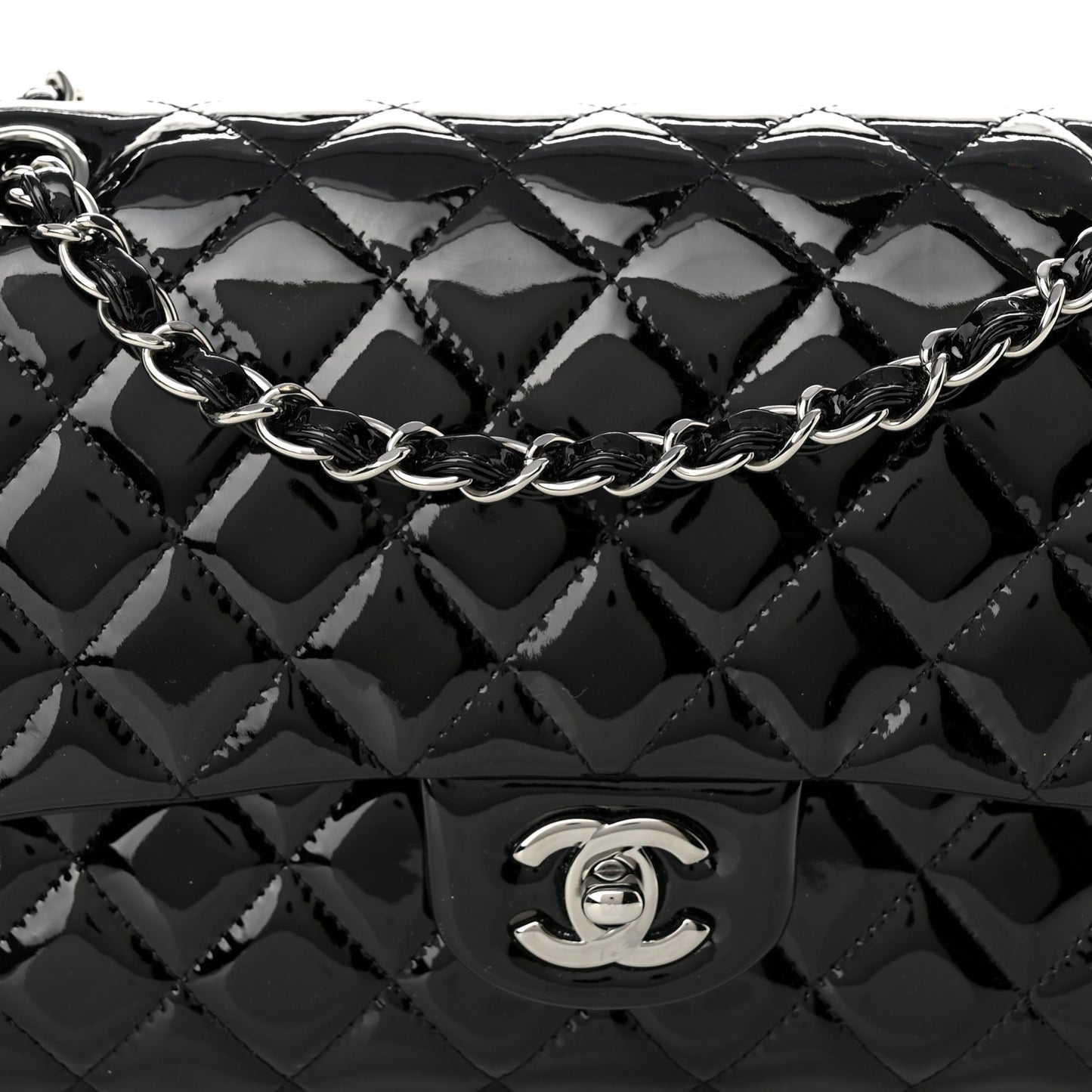 Patent Quilted Medium Double Flap Black