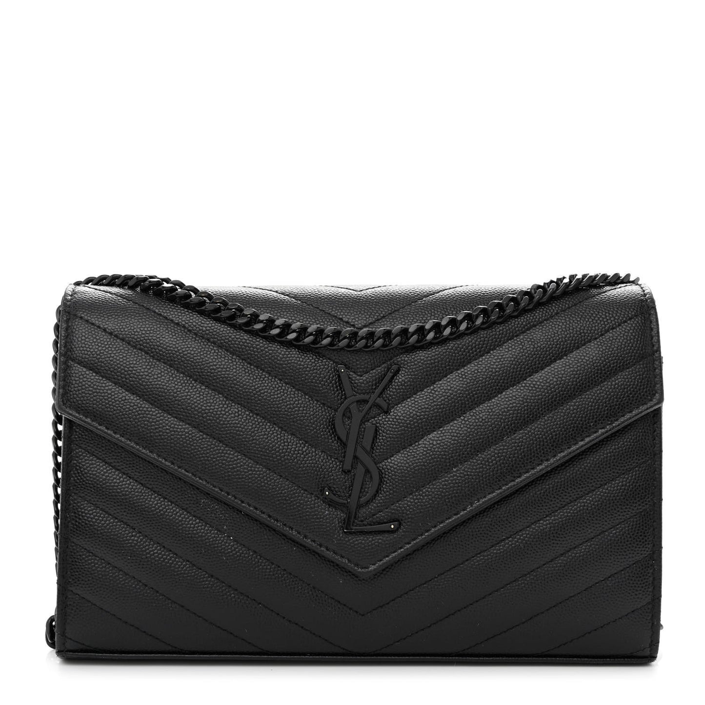 Grain De Poudre Matelasse Chevron Monogram Monochrome Chain Wallet Black