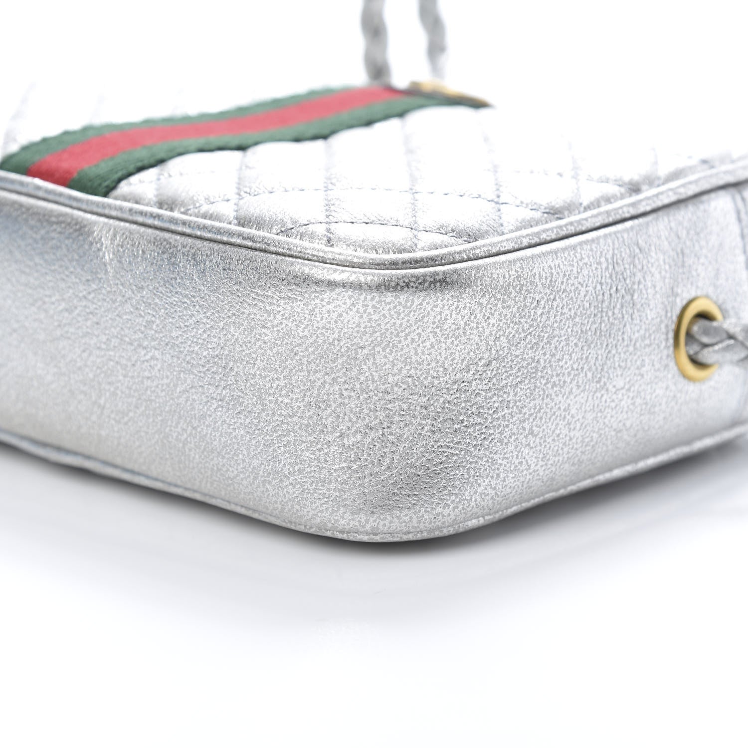 Gucci Laminated Nappa Web Trapuntata Mini GG Shoulder Bag Argento 9 of 10