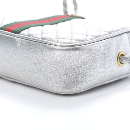Gucci Laminated Nappa Web Trapuntata Mini GG Shoulder Bag Argento 9 of 10