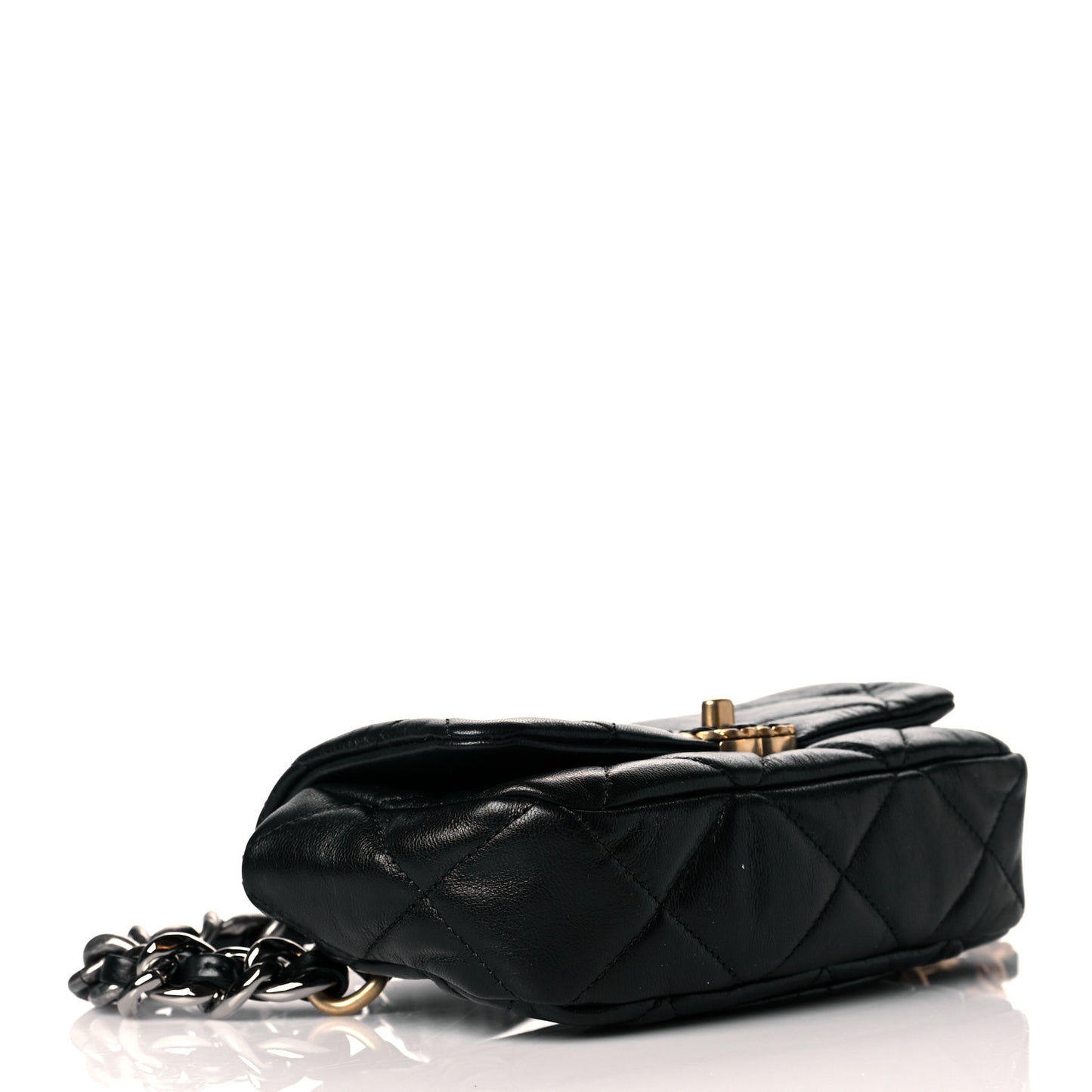 Goatskin Quilted Chanel 19 Waist Bag Black