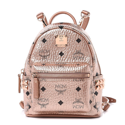 MCM Metallic Visetos Studded X-Mini Bebe Boo Backpack Champagne Gold 1 of 9