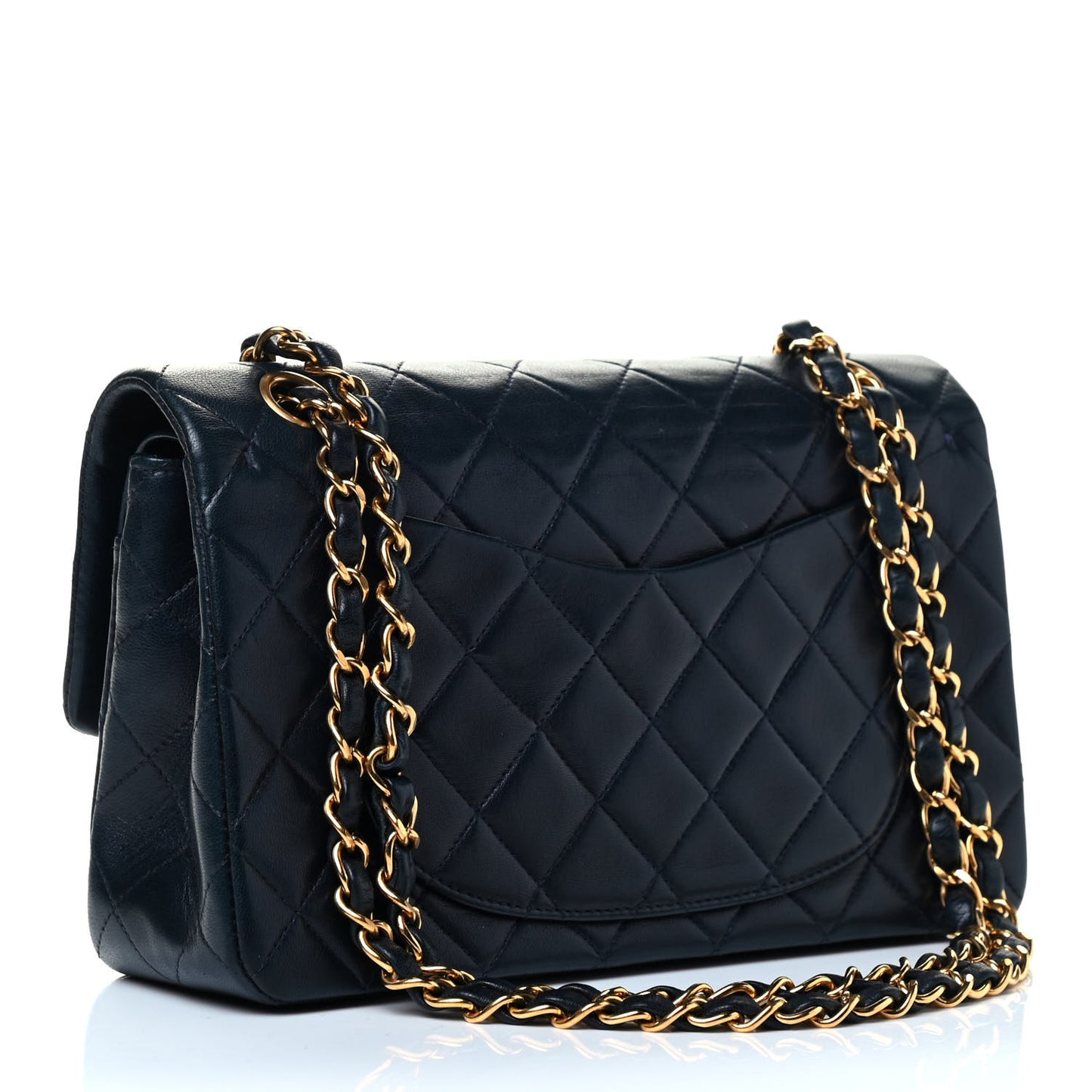 Lambskin Quilted Small Double Flap Navy