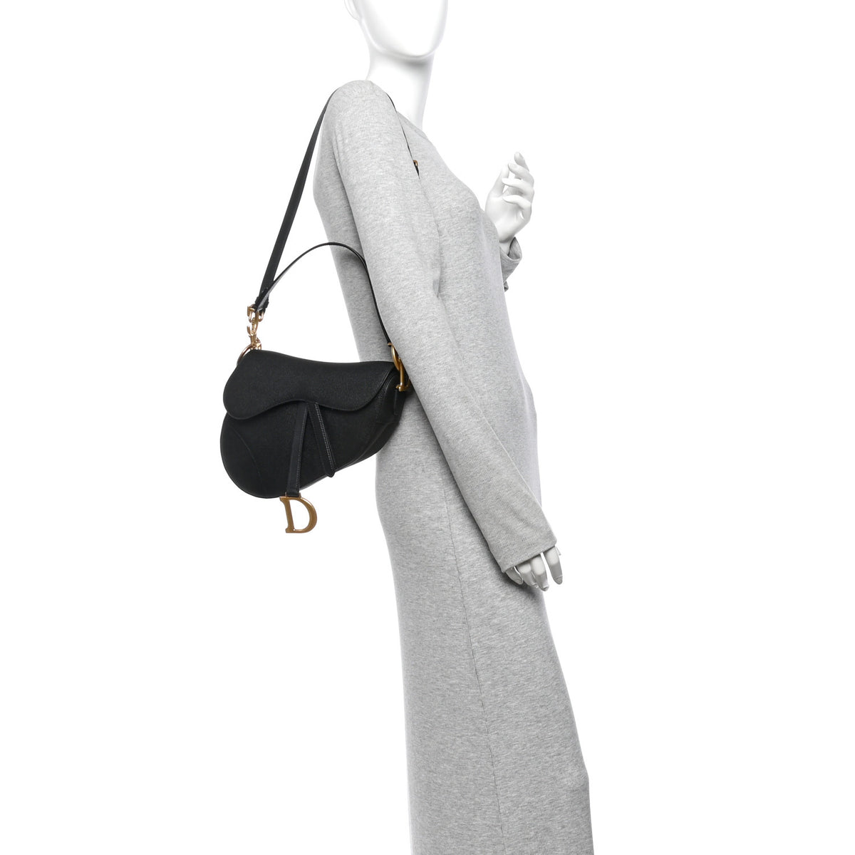 Grained Calfskin Saddle Bag With Strap Black