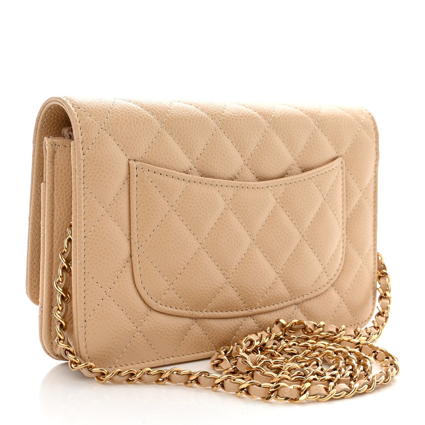 Caviar Quilted Wallet On Chain WOC Beige