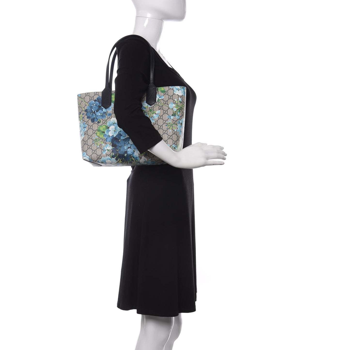 GG Supreme Monogram Blooms Small Reversible Tote Beige Blue Navy