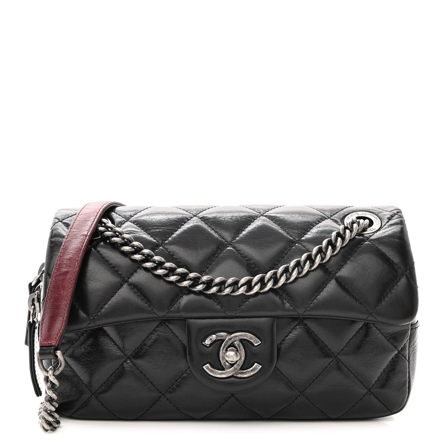 Glazed Calfskin Quilted Small Duo Color Flap Black