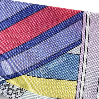 Hermes Silk Sangles En Zigzag Twilly Bleu Mauve Jaune 5 of 5