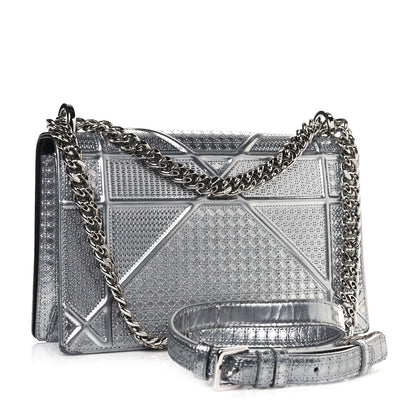 Christian Dior Metallic Patent Micro-Cannage Medium Diorama Flap Bag Silver 3 of 18