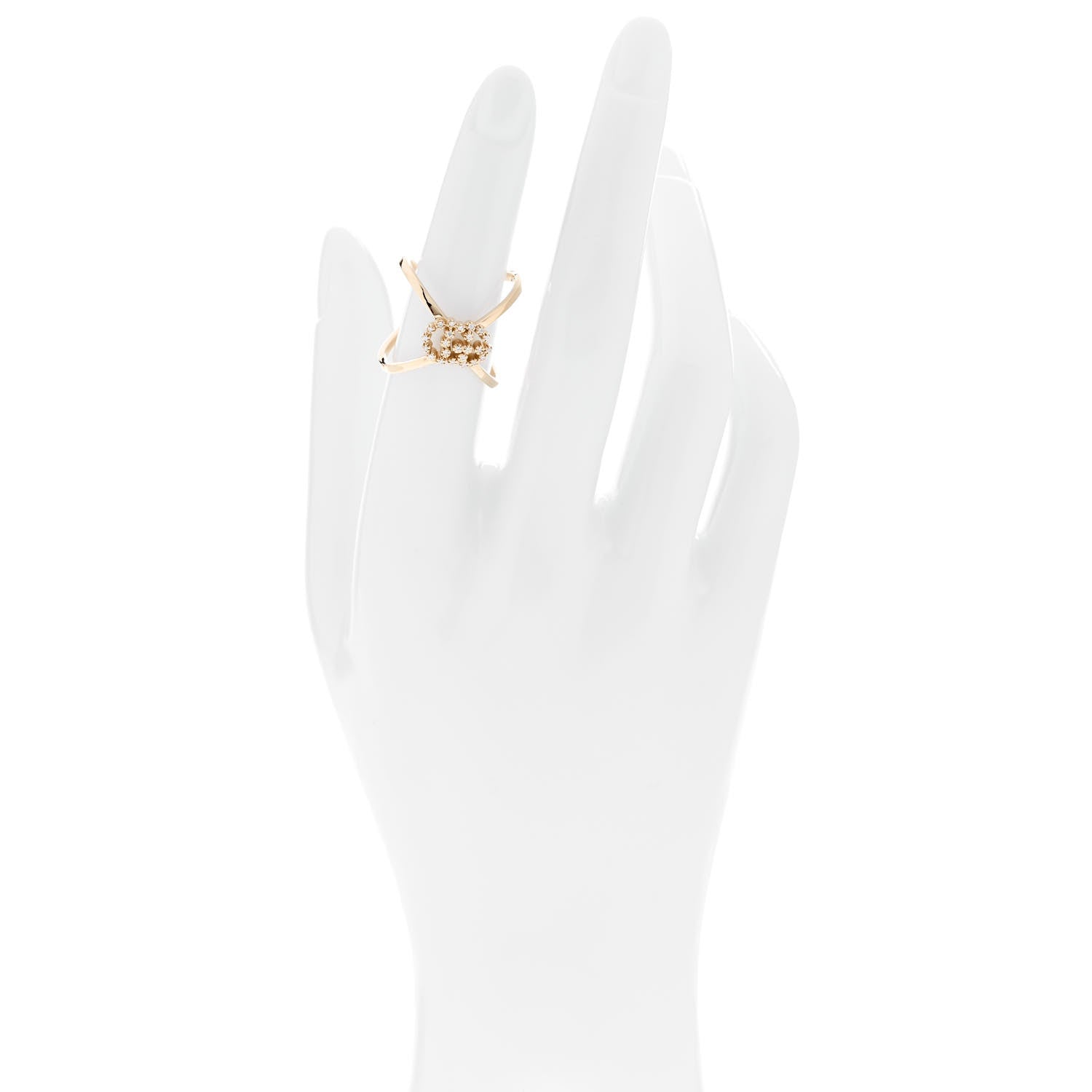 Gucci 18K Yellow Gold Diamond Running G Cross Ring 50 5.25 2 of 5