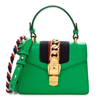 Gucci Vitello Fontanella Web Mini Sylvie Top Handle Bag Synthetic Green Garden 1 of 13