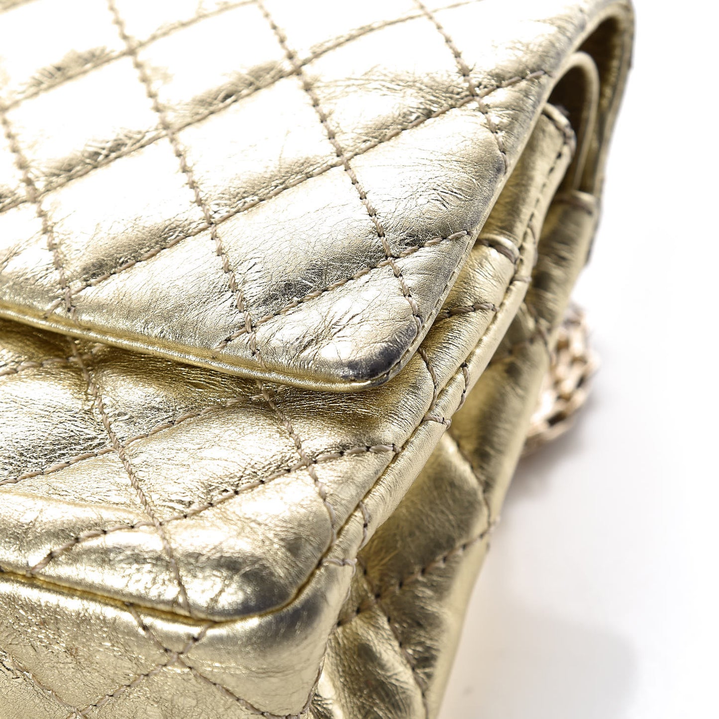 Metallic Aged Calfskin Quilted 2.55 Reissue 225 Flap Gold