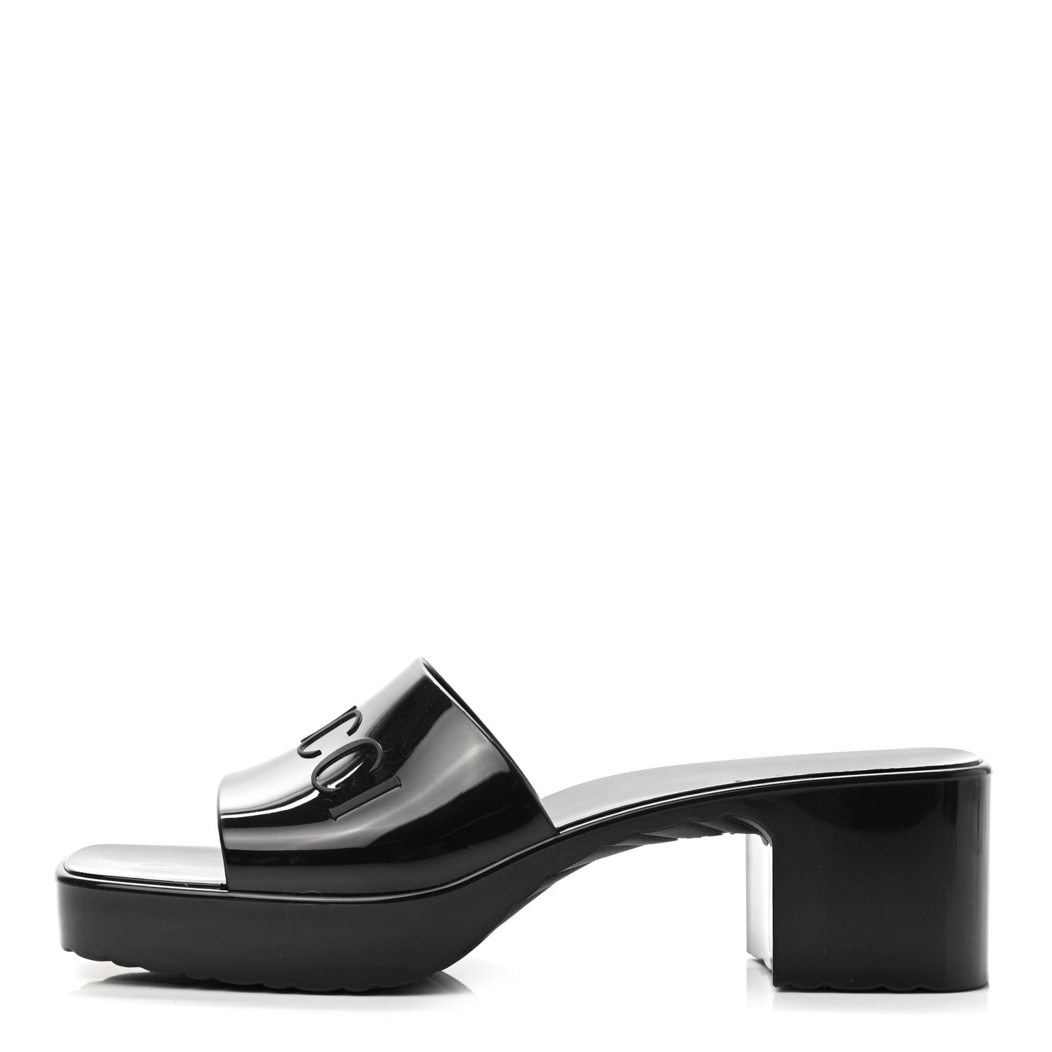 Gucci Rubber Gucci Logo Womens Platform 20/60mm Slide Sandals 39 Black 1 of 9