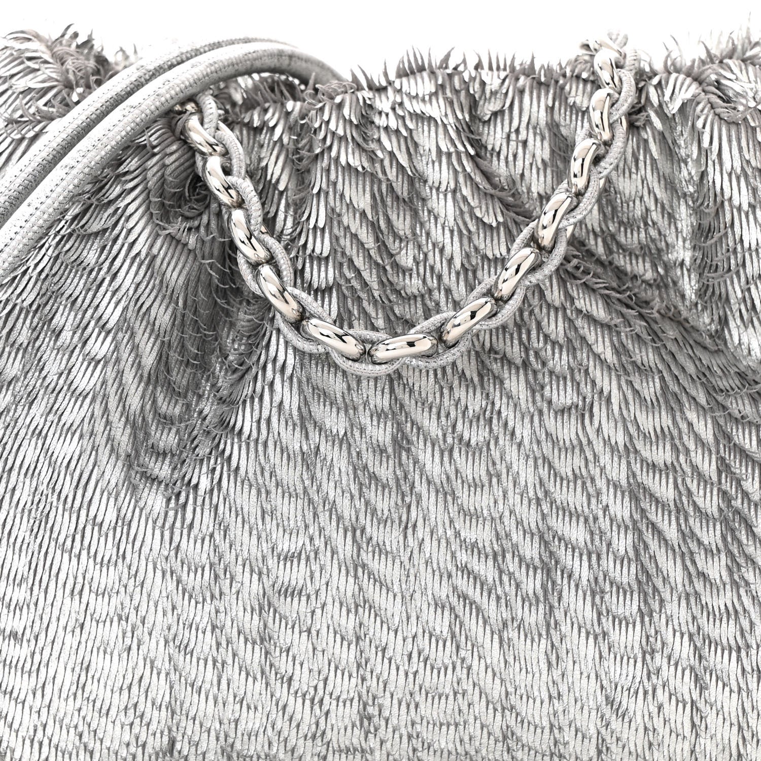 Loewe Metallic Nappa Calfskin Fringed Medium Chain Flamenco Knot Purse Silver 8 of 12