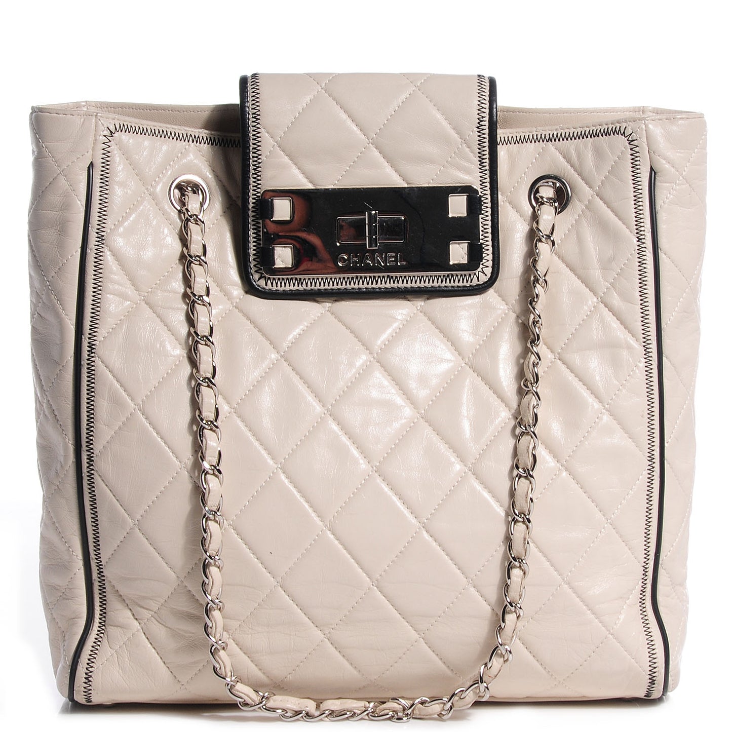 Lambskin Quilted North South Large Tote Ivory