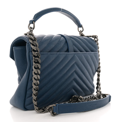 Saint Laurent Sheepskin Matelasse Chevron Monogram Medium College Bag Blue Charron 3 of 12