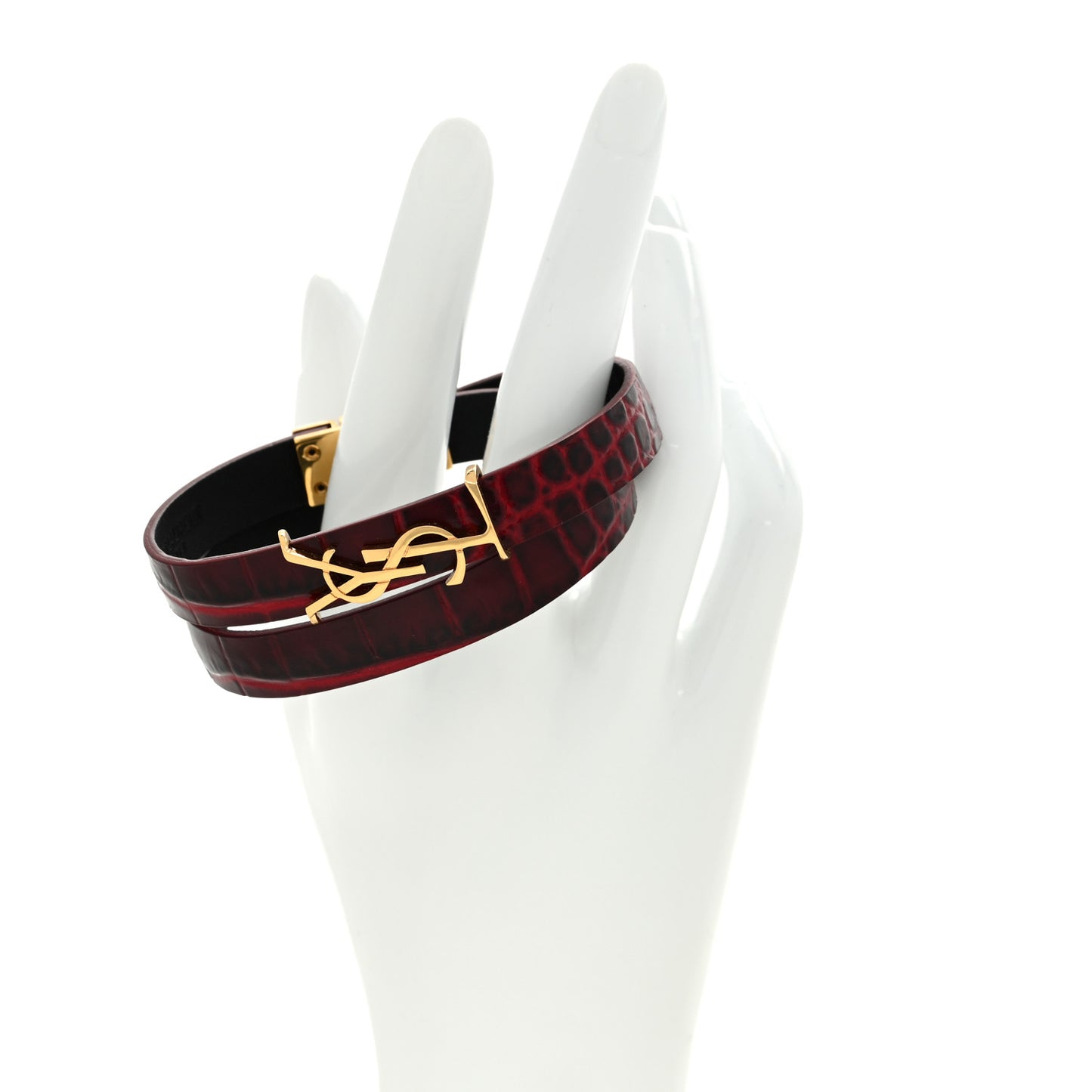 Calfskin Crocodile Embossed Opyum Double Wrap Bracelet L Sunset Amber