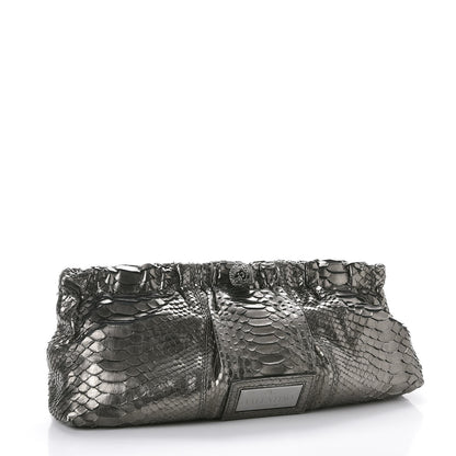 Valentino Garavani Metallic Python Crystal Pleated Clutch Dark Silver 3 of 8