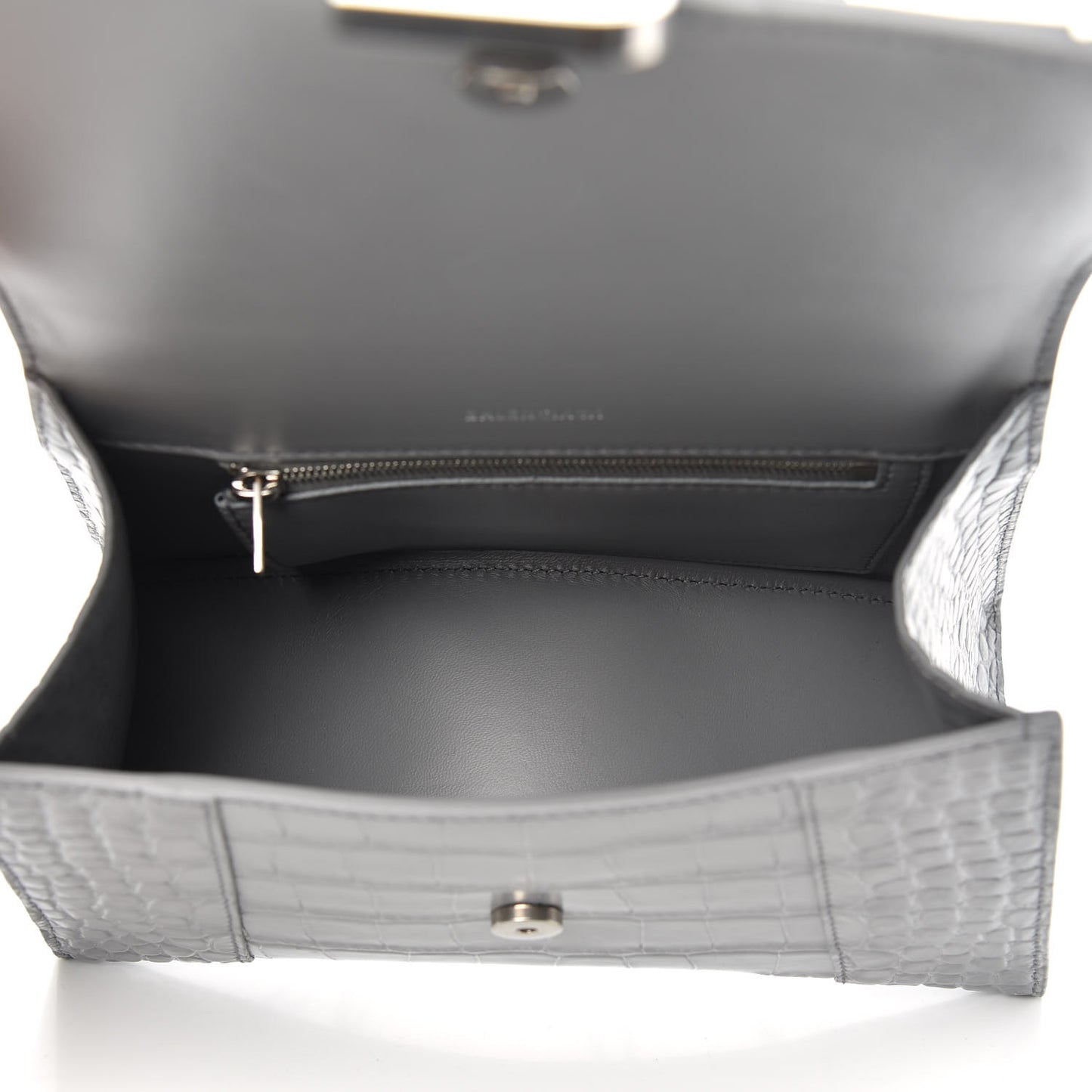 Shiny Calfskin Crocodile Embossed Small Hourglass Top Handle Bag Balenciaga Grey