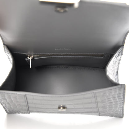 Balenciaga Shiny Calfskin Crocodile Embossed Small Hourglass Top Handle Bag Balenciaga Grey 6 of 10