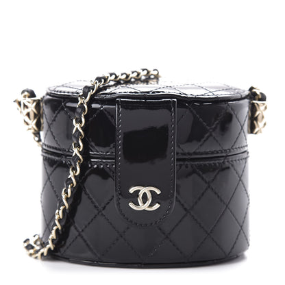Chanel Patent Quilted Round Small Vanity With Chain Black 1 of 12