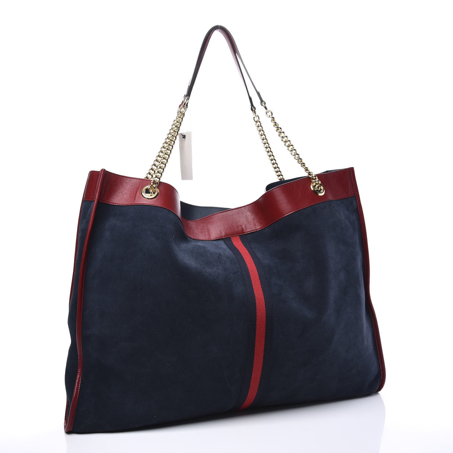 Gucci Suede Calfskin Maxi Rajah Chain Tote New Blue Romantic Cherry 3 of 13