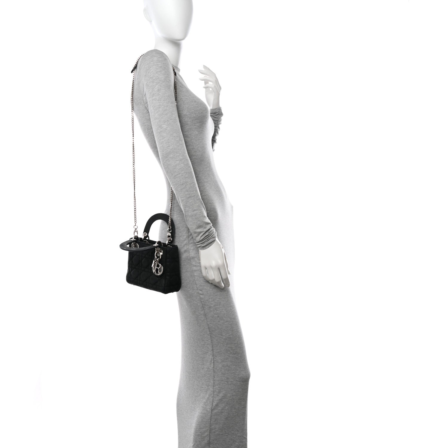 Christian Dior Metallic Calfskin Cannage Mini Lady Dior Black 2 of 11