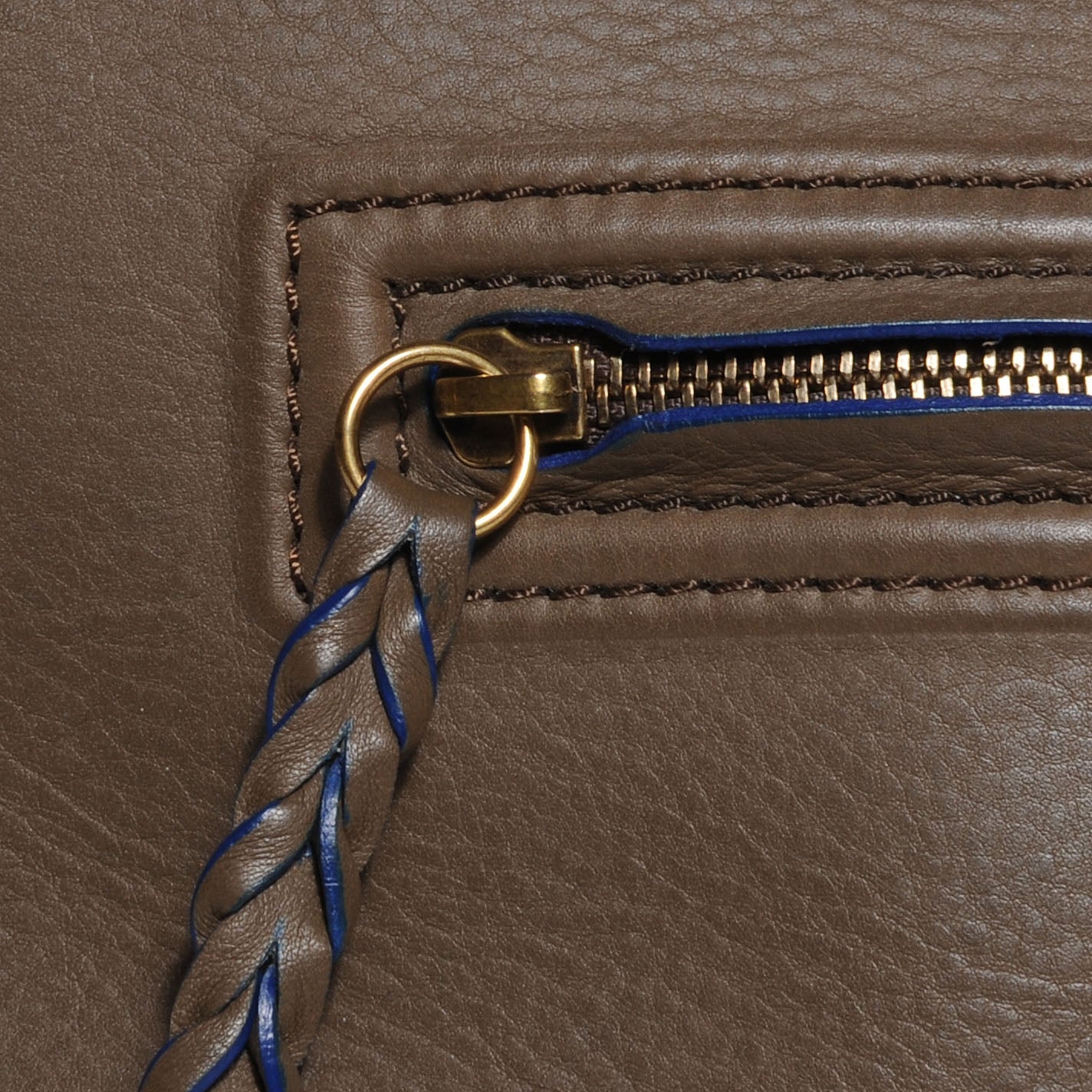 Smooth Calfskin Large Phantom Luggage Khaki Cobalt Trim