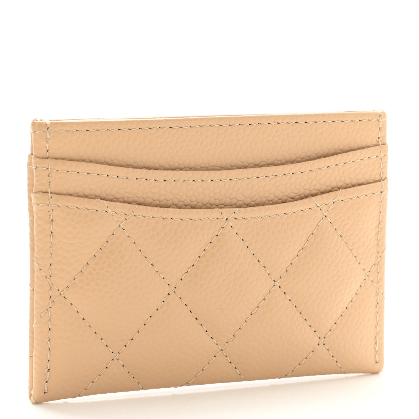 Caviar Quilted Card Holder Beige