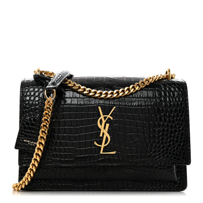 Saint Laurent Calfskin Crocodile Embossed Medium Monogram Sunset Black 1 of 11