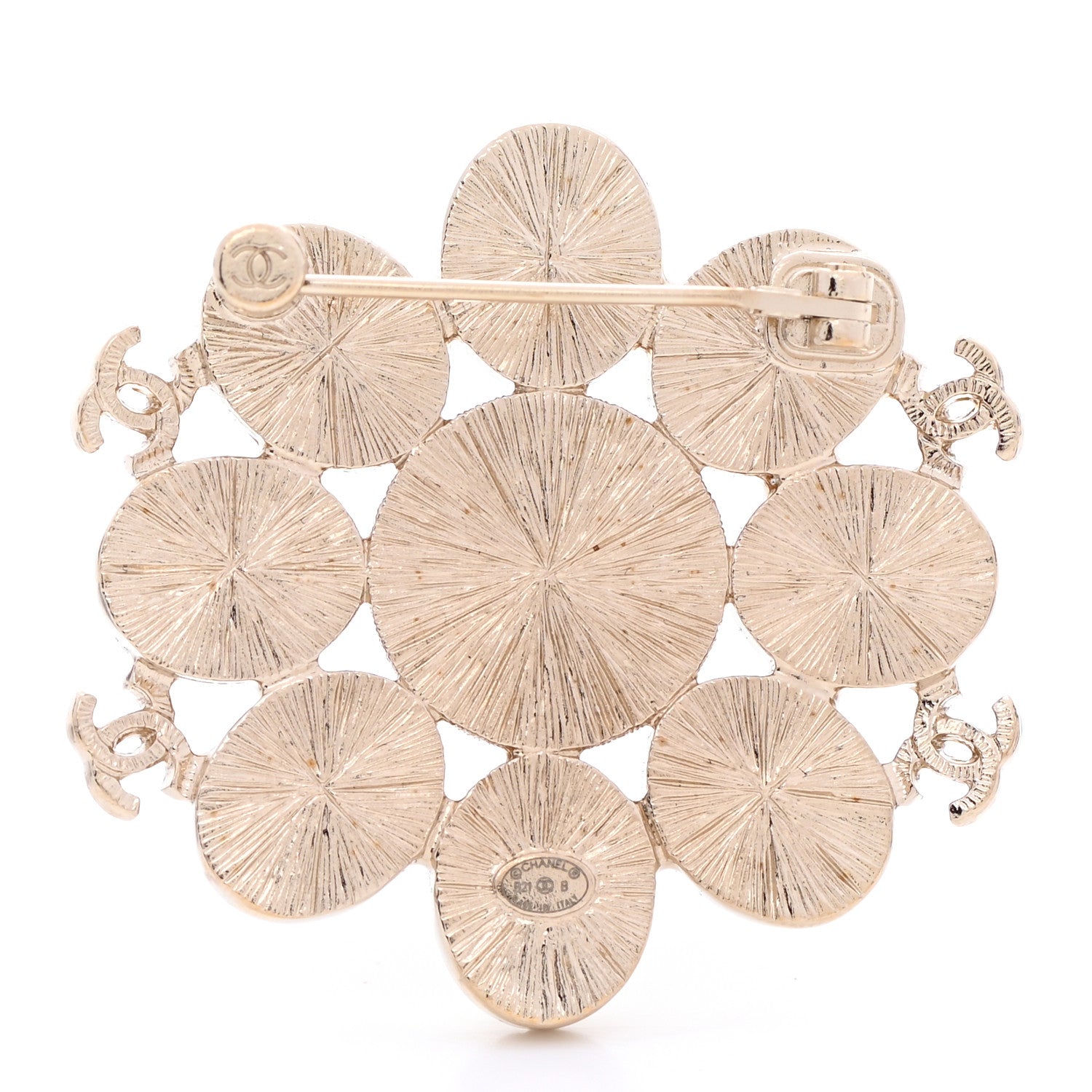 Chanel Pearl Crystal CC Brooch Pearly White Gold 3 of 5