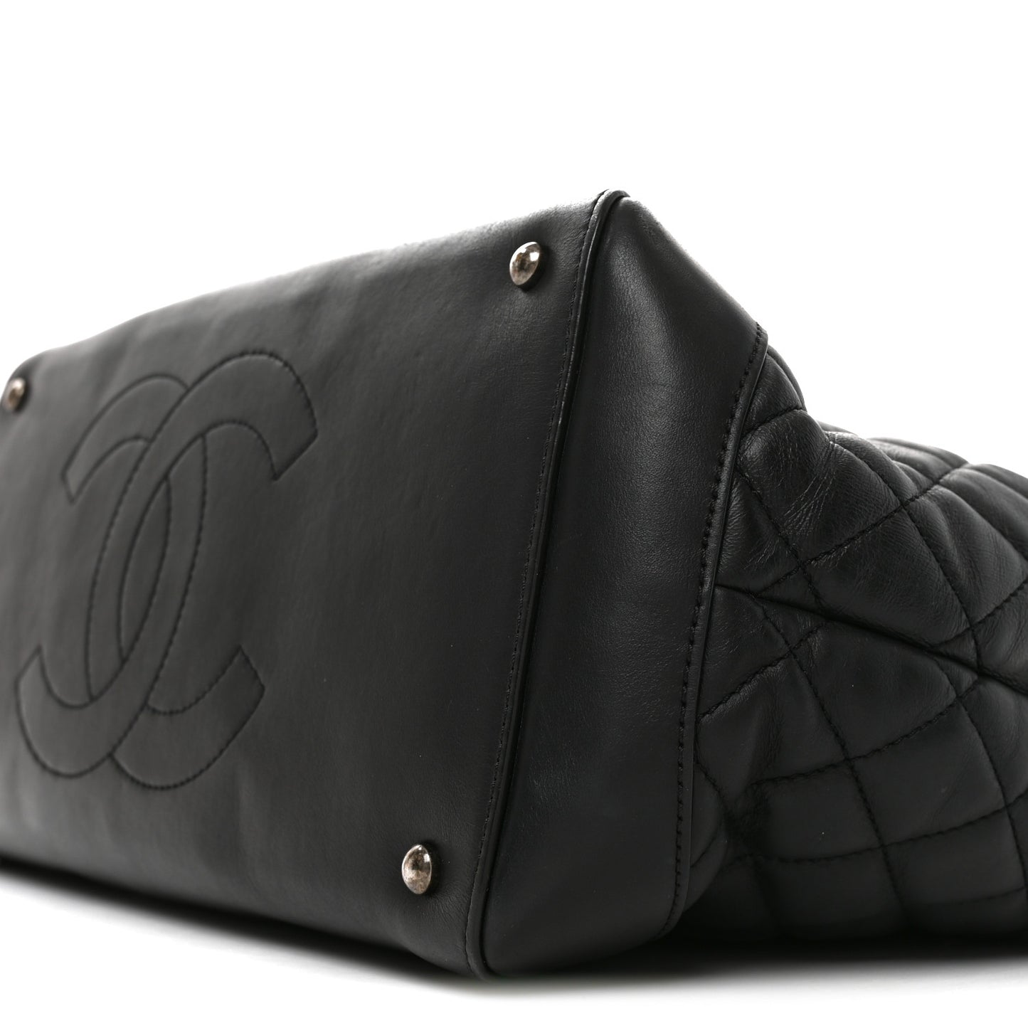 Calfskin Quilted Large Easy Shopping Tote Black