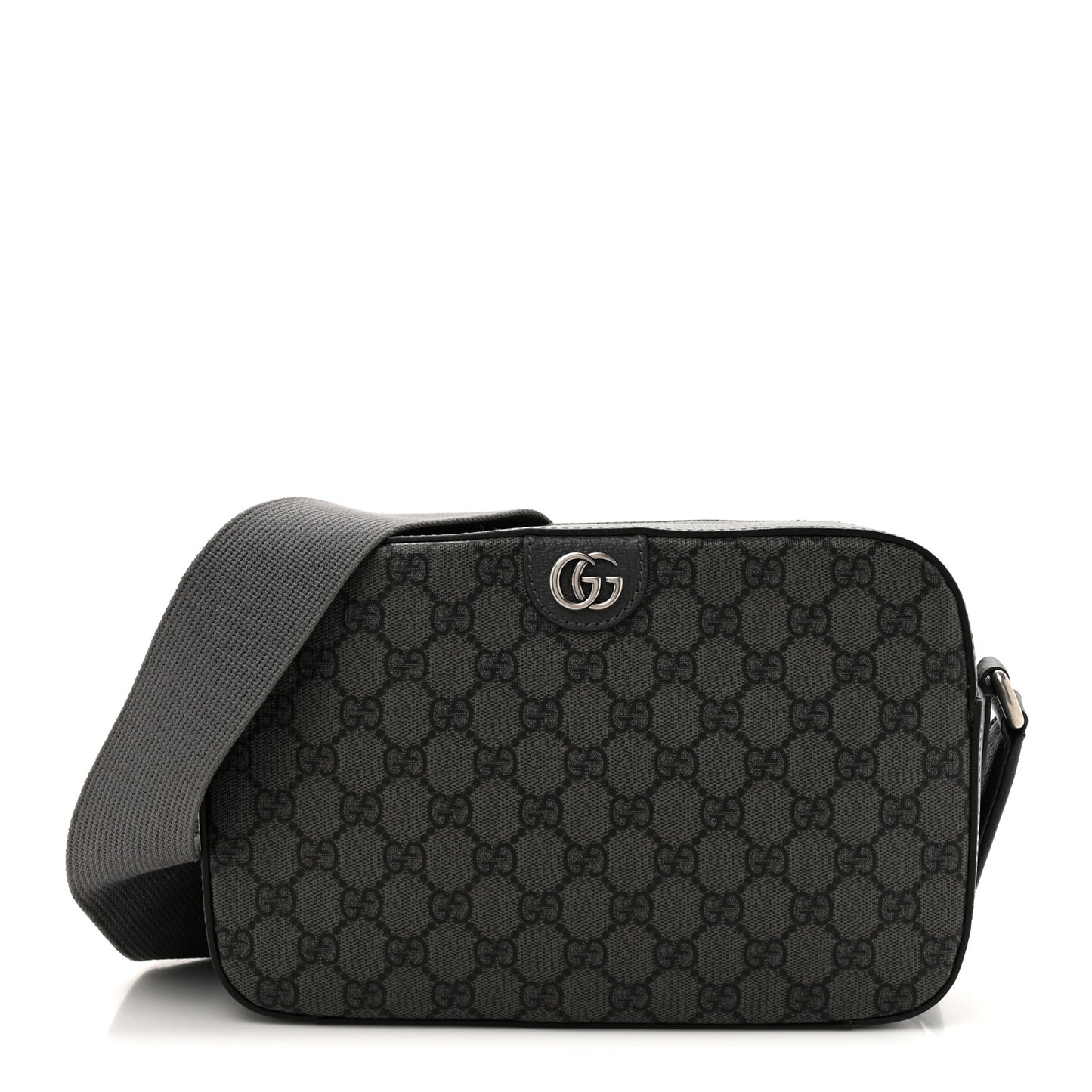 GG Supreme Monogram Textured Dollar Calfskin Ophidia Shoulder Bag Grey Black Graphite Grey