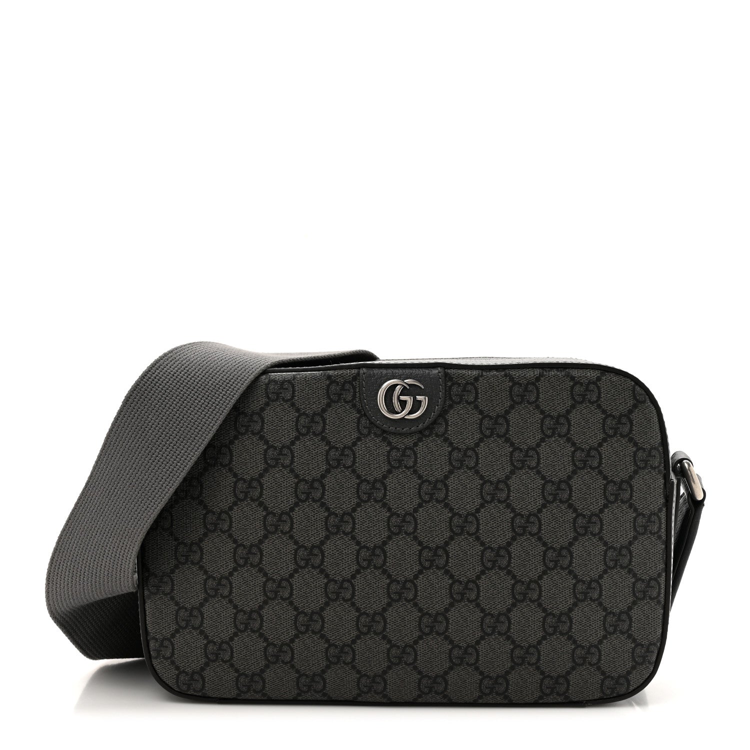 Gucci GG Supreme Monogram Textured Dollar Calfskin Ophidia Shoulder Bag Grey Black Graphite Grey 1 of 10