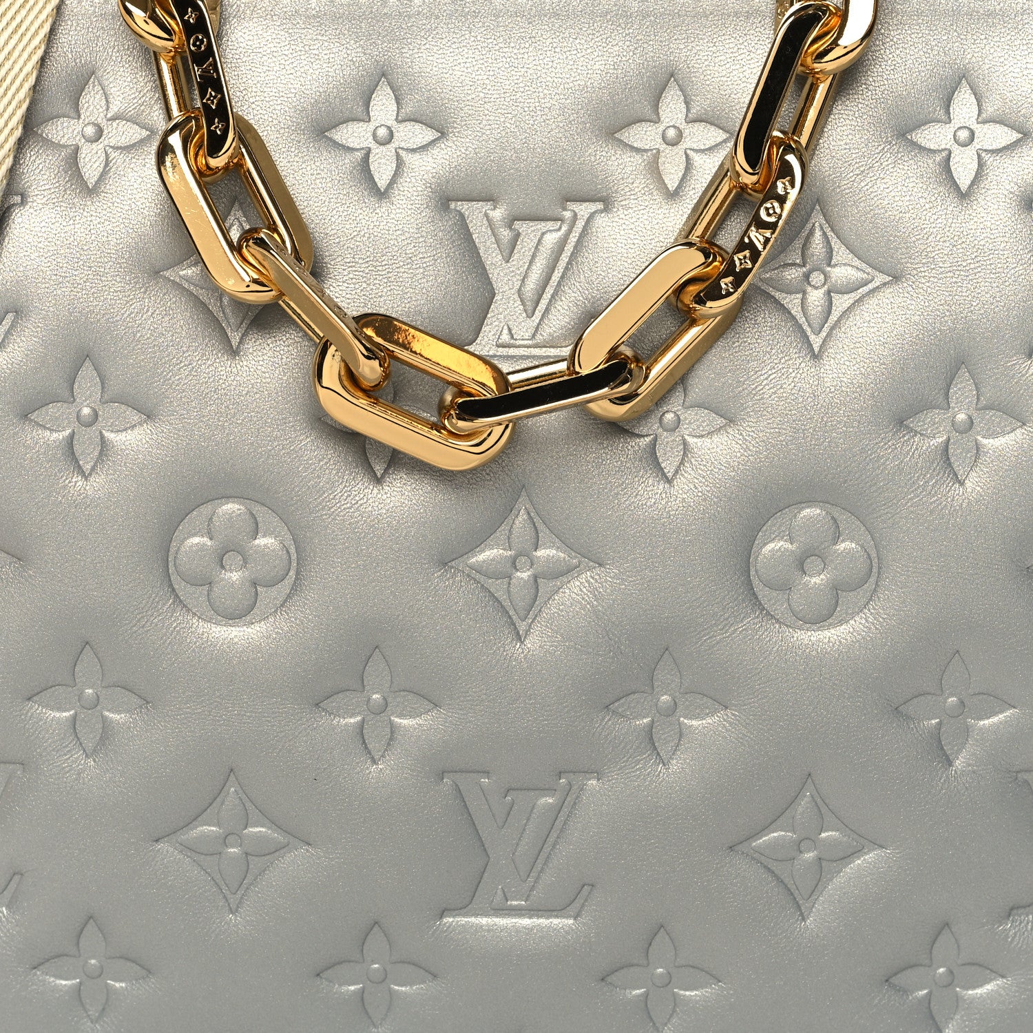 Louis Vuitton Lambskin Embossed Monogram Coussin PM Silver 9 of 11