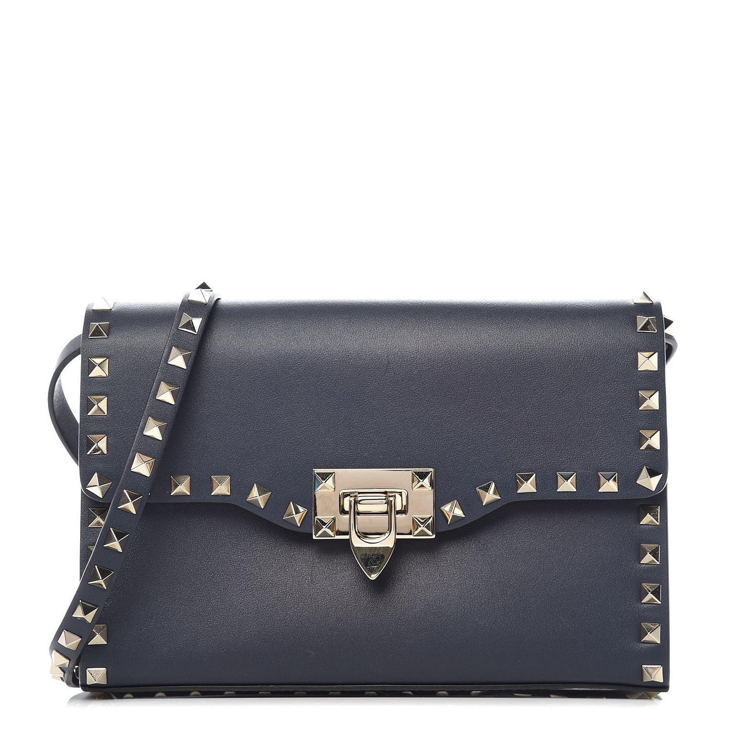Vitello Medium Rockstud Flip Lock Crossbody Bag Pure Blue