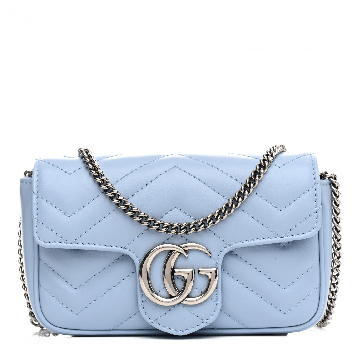 Gucci Calfskin Matelasse Super Mini GG Marmont Shoulder Bag Porcelain Light Blue 1 of 11
