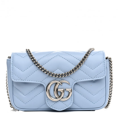 Gucci Calfskin Matelasse Super Mini GG Marmont Shoulder Bag Porcelain Light Blue 1 of 11
