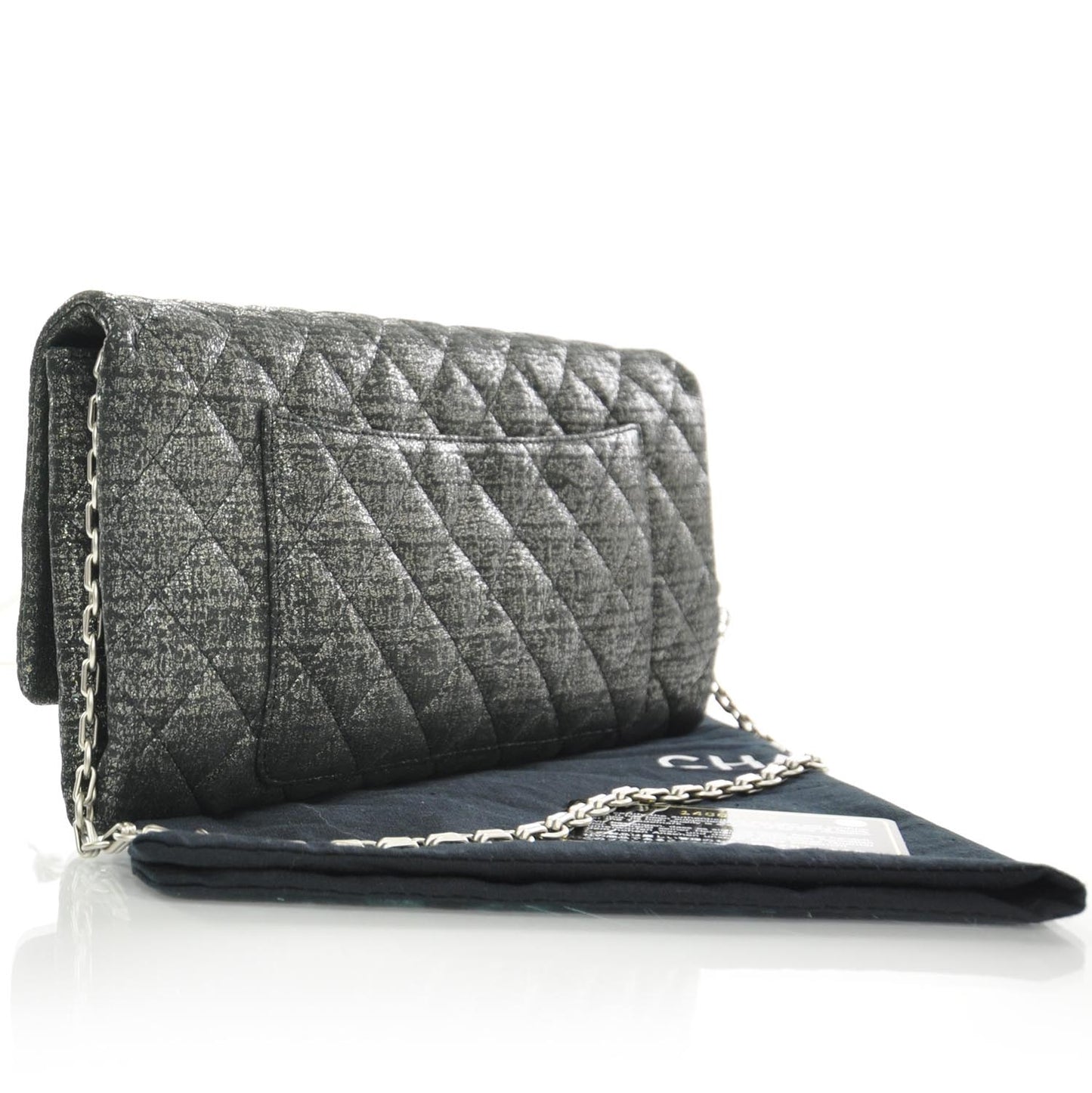 Glitter Fabric Quilted Clutch w Butterfly Chain